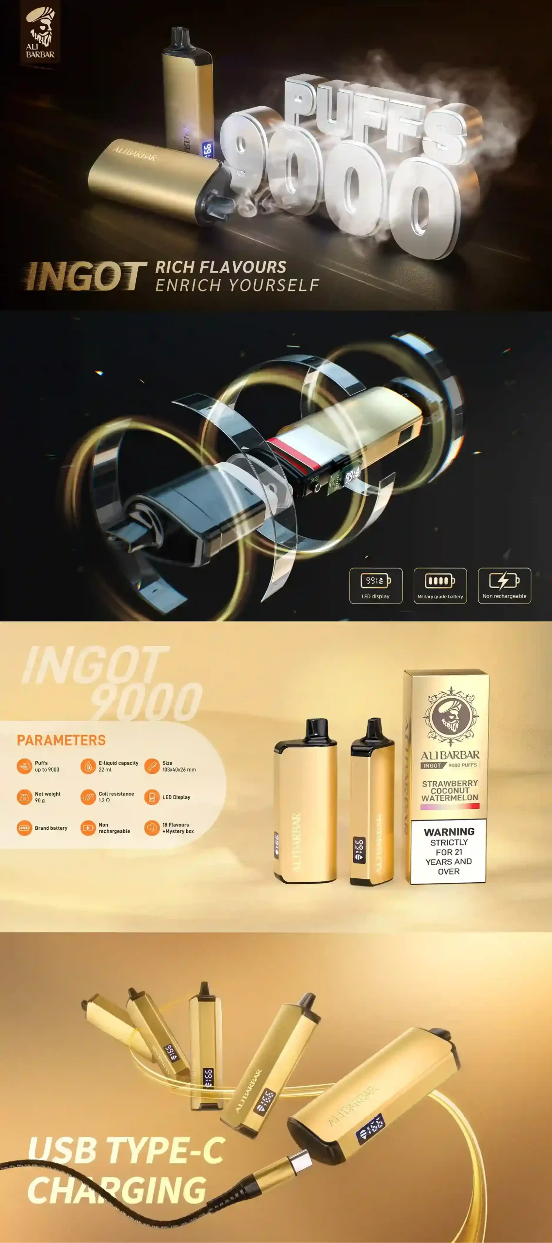 Alibarbar Ingot Double Apple 9000 Puffs